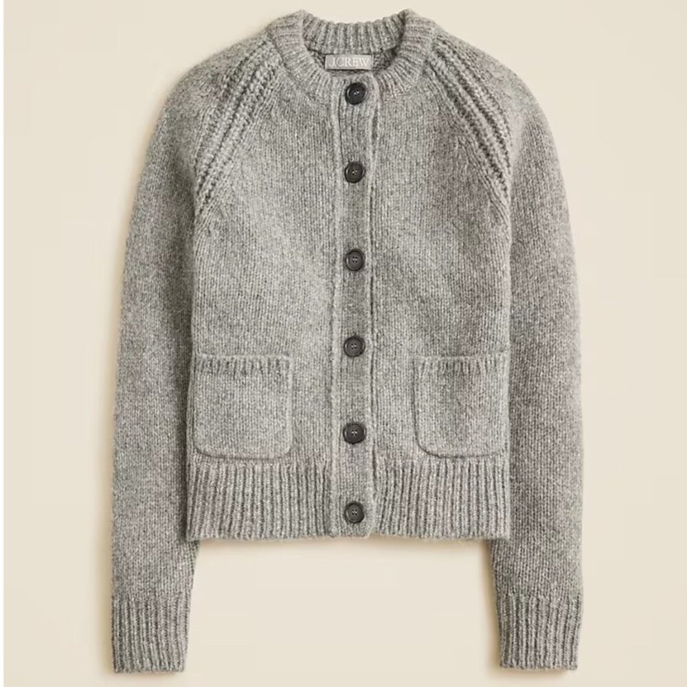 NWT J. Crew Raglan Cardigan in Heathered Yarn - Graphite | Medium | $148 Retail